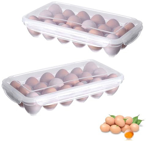 2 Pieza Hueveras para Frigorifico, Caja de Plástico para Huevos, Contenedor de Huevo, Caja de Huevos Apilable, Caja Huevos Portátil, Transporte Conveniente, Adecuado para el Almacenamiento de Huevos