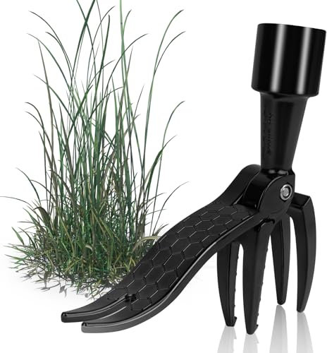 OFFCUP Stand Up Weeding Tool, Detachable Handle Weed Remover Tool, Weed Puller Tool Manual Weeder Tool Weed Puller Root Remover Tool with 4 Claws for Garden (Weed Puller)