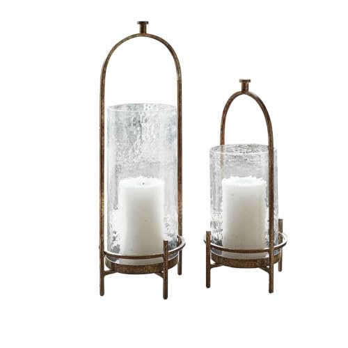 Loberon Windlicht 2er Set Aquivar, antikbronze/klar | Zwei Größen, Gehämmerte Oberfläche, Dekoration, Wohn-Accessoires, Kerzenhalter, Eisen, Glas