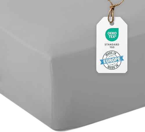 Blue Moon Spannbettlaken Mikrofaser Spannbetttuch Spannbetttücher Atmungsaktiv Hypoallergen Anti-Milbe 30cm Steghöhe Maschinenwaschbar - Made in EU (hellgrau, Spannbettlaken 90x200cm 2er-Pack)