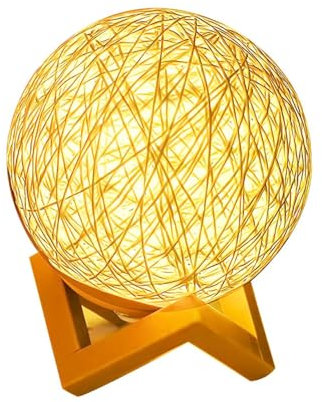 Meichoon Lampe de nuit pour chambre à coucher Lampe de table à boule en rotin Branchement USB Luminosité ajustable Lumière chaude jaune Avec support Lampe de table de nuit décorative LE16