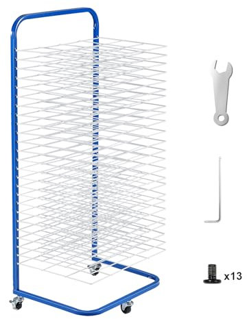 VEVOR Kunst-Trockenstände mit 25 herausnehmbare Regalen (423 x 317 mm) Farb-Trockenständer mit feststellbaren Rädern, Gemälde-Trockenständer aus Karbonstahl für Kunstwerke in Klassenzimmern