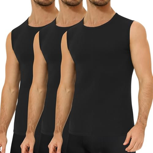 Falechay 3er Pack Unterhemd Herren 100% Gekämmte Baumwolle Tank Top Herren Ärmelloses Unterhemden Schwarz L
