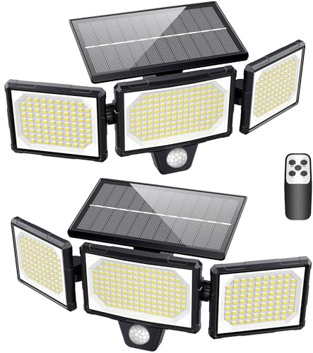 Macchiatto Lampada solare per esterni, 304 LED, luce solare esterna, con sensore di movimento, 1200 lm, IP65, 2200 mAh, illuminazione esterna solare, proiettore LED di sicurezza, illuminazione da