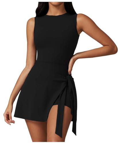 Damen Tenniskleid Golfkleid mit Hose Drunter Trainingskleid Ärmelloses Rückenfrei Sportkleid Für Sport Tennis Baseball Joga Fitness Jogging Tischtennis Minikleid Tennis Outfit Sommer