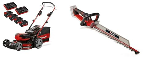Einhell Professional Tondeuse à Gazon sans Fil GP-CM 36/47 S HW Li Power X-Change (36V, 47cm Coupe, autotractée) 4 Batteries 4,0Ah et 2 Chargeurs Doubles + Taille-Haies sans Fil GP-CH 18/61 Li BL