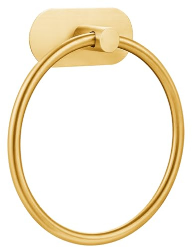 Selbstklebender Handtuchring für Badezimmer, Wandmontage Bad & Küche Handtuchhalter mit Starkem Klebstoff, Ohne Bohren Edelstahl Rostfrei Handtuchhalter, Modern Bad Organizer Gebürstetes Gold