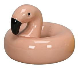 Lustige Schwimmfigur aus Porzellan – Ring-Flamingo, rosa, 8 x 8 x 6,5 cm | ausgefallene Teichdeko, wasserfest für Heimathafen – Accessoires für Garten, Balkon, Terrasse – Geschenkidee – Seaside No.64