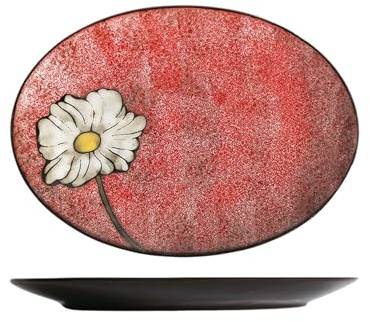 Home simple and retro underglaze ceramic delicate and durable oval plate - red oval fish plate