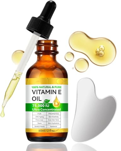 Vitamin E Öl - Vitamin E Öl Bio für Kosmetik - Vitamin E Oil für Haut, Gesicht, Haare, Kopfhaut, Nägel und Narben - Natürliches & Reines Körperöl with Gua Sha, feuchtigkeitsspendend straffend