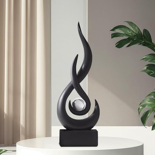 WingFly Deko Moderne Flamme Skulpturen Dekorationen für Wohnzimmer, Modern Abstrakte Deko Flamme Art Skulptur, Deko Für Schlafzimmer Fensterbank Weinschrank, Harz, Handwerk (Schwarz, 30CM)