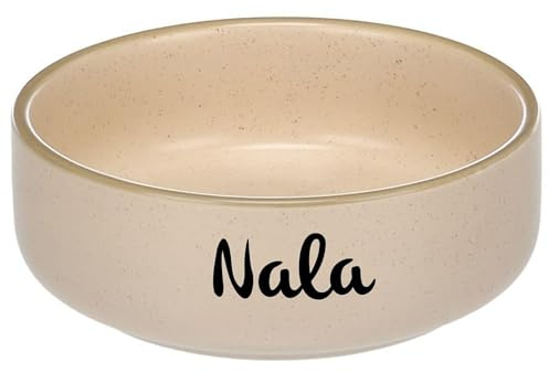 Personalisierbarer Keramik-Futter- & Wassernapf 750 ml (M) Beige – schwer & rutscharm – hygienisch – für mittelgroße Hunde & große Katzen – personalisiert mit Namen – Petslino
