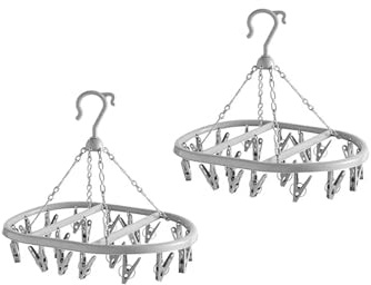 VOLTICO 2 Pack Air Dryer Hanger Drying Rack for Socks Peg Hanger with 20 Clips Plastic Clothes Hanging Rack for Indoor Outdoor Laundry Use (GREY)