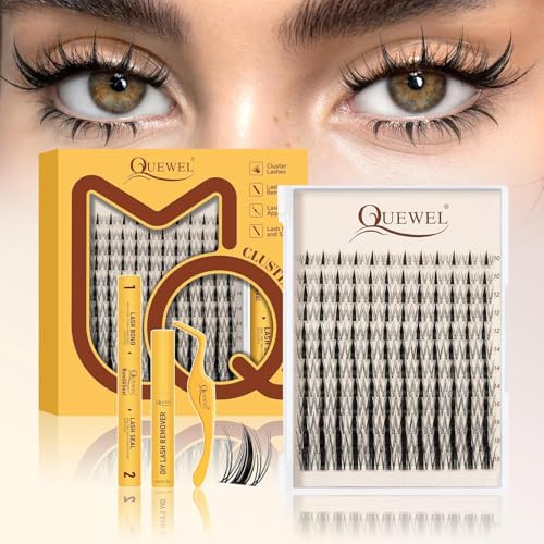 QUEWEL Manga-Cluster-Lashes Kit, 144PCS Spiky Manga-Lash-Individual Cluster Lashes with Lash Glue and Tweezer, DIY at Home for Cute Eye Makeup, Easy to Use for Women (DH-M-B-KIT)