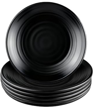 wocpvm Lot de 6 Assiettes Plates,17.5 cm,Assiettes à Dessert Noires pour Salade, Pâtes, Plat Principal,Tapas,Résistants aux Chutes et Portables,Sans BPA
