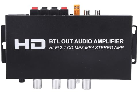 Vikye Amplificador de Potencia Estéreo, Receptor de Sonido HiFi de 2.1 Canales con Bluetooth 5.0, Amplificador de Audio de 2x80 W con Control de Agudos y Graves para Computadora con (Enchufe de la UE)