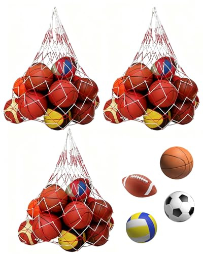 HUVZOR 3 Pezzi Ball Carry Net Bag per 10 Palloni, Borsone in Rete Sacca a Sfera, Ball Carry Net Bag, Portatile Rete Per Palloni in Nylon Grandi Capienza, per Calcio, Basket, Pallavolo