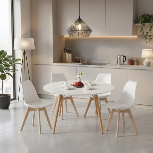 H.J WeDoo Esstisch mit 4 Stühle Essgrupp Holztisch und Weiß Skandinavisches Stuhl Esstisch Set für Esszimmer Küche 120cm