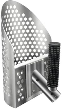 Rastrillo para Pulgas de Arena Cuchara de detección Metales Acero Inoxidable con Mango ergonómico y construcción Totalmente metálica(Beach Shovel)