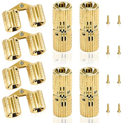 FLEXNOVA 4 Stück Einbohrscharnier, 8mm Messing Tonnenscharnier Mini Verdeckte Scharniere Unsichtbar Kupfer Barrel Schatullenscharnier Modellbau Klein 180 Grad Scharnier für Holz DIY Geschenkboxen