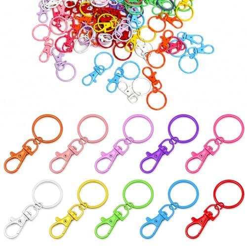 Mocifa 100 Piezas Anillas Llaveros Colores Mosquetón Giratorio Pequeño Ganchos Giratorios para Llaveros DIY Manualidades (10 Colores)
