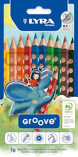 LYRA Groove, Lápices de colores de madera, triangular, grueso, lacado, Estuche cartón, 10 colores surtidos