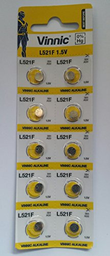 Vinnic AG0 L521 Alkaline Battery (10 Pack) used in Watches, Calculators, Toys, Lasers, Clocks, Thermometers, and many other electronic items.