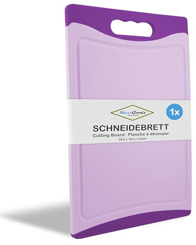MaxxGoods Schneidebrett Kunststoff mit Saftrille & Griff - Antibakteriell - Hackbrett, Kunststoffbrett beidseitig verwendbar, Spülmaschinenfest - Violett, 28x19,5x0,8cm