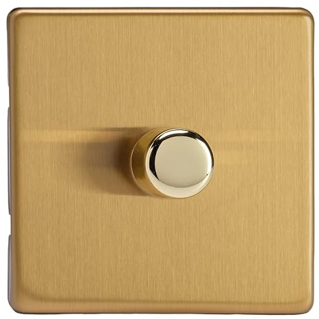 Varilight 1-Gang 2-Way V-Pro Push On/Off Rotary LED Dimmer 1 x 0-120W Brushed Brass