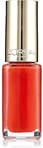 L'Oréal Paris Color Riche Le Vernis Nagellack in knalligem Rot/Summer Shade - Glänzender Farblack in Orangerot mit integriertem Überlack / 874 Sari / 1 x 5ml