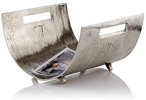 Revista Log, Magazine Basket, Floor Standing, Aluminum, Silver, Modern, Magazine Holder, Organizer, Rack for Magazines, Books, Newspapers, Tablets, Bathroom, Family Room, Office, Den, 17 x 16.5 x 10