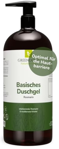 GREENDOOR Basisches Duschgel Rosmarin 500 ml I Natürlich basische Körperpflege mit pH 8,5 I Ohne SLS & Konservierungsstoffe I Vegane Naturkosmetik aus Bio-Olivenöl & Bio-Kokosöl