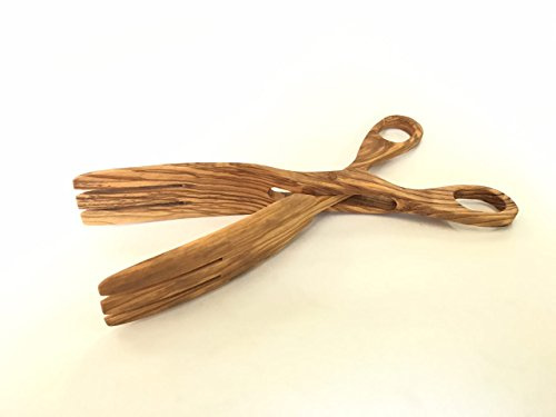 Pinza forbici per insalata,pane,verdure in pregiato legno di olivo italiano- madeinitaly-