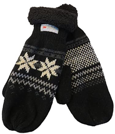 Claus Modes Gestrickter Fäustling mit Norweger Muster Thinsulate für Herren, Farben:schwarz mit grau, Handschuhgröße:L/XL
