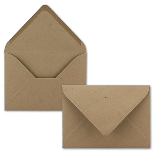 50x kleine Umschläge aus Kraftpapier in Sandbraun DIN C7 8,1 x 11,4 cm mit Spitzklappe und Nassklebung in 120 g/m² - kleiner blanko Mini-Umschlag