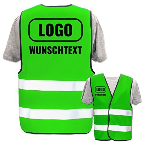 PixiPrints.com Hochwertige Warnweste mit Leuchtstreifen * bedruckt mit Name Text Bild Logo Firma * personalisiertes Design selbst gestalten