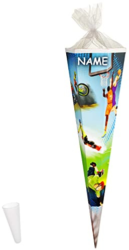 alles-meine.de GmbH Schultüte - Sport - Fußball/Basketball/Fahrrad Bike/Inline Skates - 85 cm - eckig - incl. Name - Tüllabschluß - Zuckertüte - mit/ohne Kunststoff S..