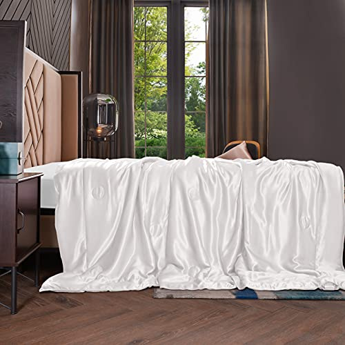 THXSILK Bio Seidendecke Weiß Kuscheldecke - Wohndecke aus 100% Maulbeerseide Innen und außen - Leichte Sommerdecke Seide als Sofadecke + Oeko-TEX Zertifiziert - 135 x 180 cm