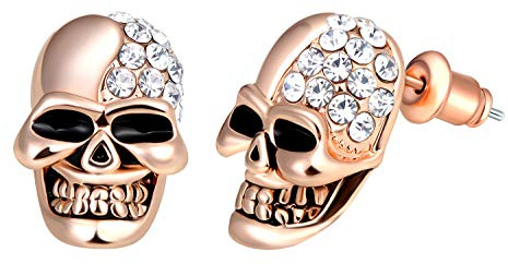 Feilok Orecchini a cerchio da uomo, in acciaio inox, con teschio, con zirconi, per donna, finto plug piercing, in acciaio inox, Acciaio inossidabile, Zirconia cubica