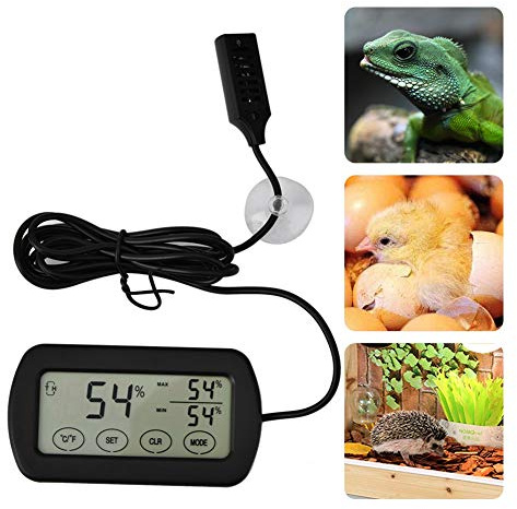 Tnfeeon Termómetro Higrómetro Digital LCD, 8,8 x 4,8 cm, Medidor de Temperatura y Humedad para Incubadora, Acuario, Terrario de Reptiles