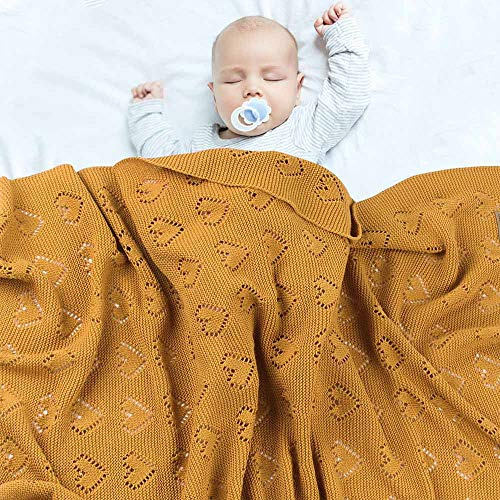 Coperta Bimbo in Maglia per Bambino, Surwin Baby Copertina Neonato Multiuso in Cotone Biologico per Carrozzina Culla Lettino Passeggino (Cachi,100x80cm)