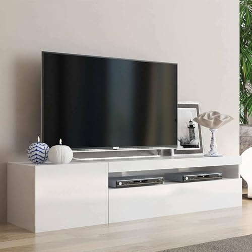 Dmora - Meuble TV Roberto, Buffet bas de salon avec 2 portes, Base pour meuble TV, 100% Made in Italy, 150x40h37 cm, Blanc brillant