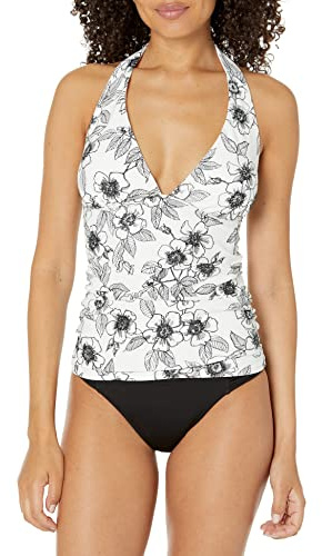 Tommy Hilfiger Top Tankini para Mujer, White Blossom, M