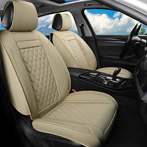 Vankerful Kunstleder-Autositzbezüge, universell passend für die meisten Pkw, SUV, Limousinen und LKW, Vordersitzbezüge, Beige