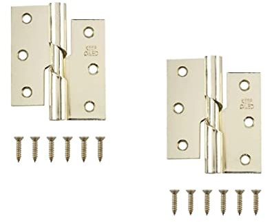 3 Inch Right Handed Rising Butt Door Hinges – Brass Plated Steel Square Corner Hinges for Internal & External Wooden Doors – 1 Pair with Screws
