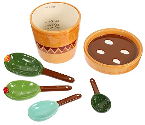 Cabilock Kaktusform Messlöffel Aus Keramik Kaffeelöffel Mit Halter Küchenlöffel Für Backen Salz Und Zuckermesslöffel Praktisches Küchenutensil