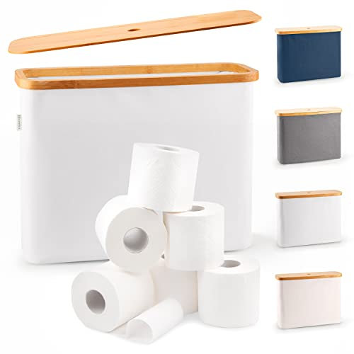 LONBET Toilettenpapier Aufbewahrung Box mit Deckel aus Bambus - Klopapier Aufbewahrung 12 Rollen - Stapelbar, Wasserdicht, Antibakteriell & Atmungsaktiv, Aufbewahrung Badezimmer,Hellgrau 45x15x34.5cm