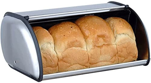 OLOTU Storage Stainless Steel Bread Box, Silver Bread Bin with Roll Top Lid, Large Capacity Bread Holder, Restaurants Home Storage Container Bread Bin