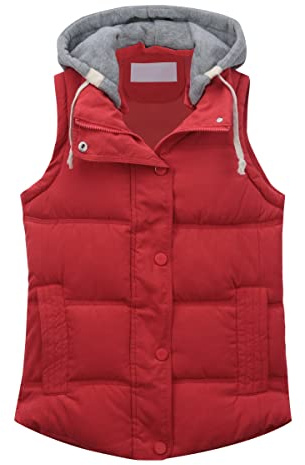 YYNUDA Damen Weste Steppweste mit Kapuze Gesteppt Übergangsweste Kurz Winterweste Leicht Daunenweste Outdoor Weste （Rot 3XL）