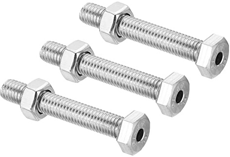 PATIKIL M8x50mm Hollow External Hexagon Screw, 3 Set Cylindrical Lamp Threading Socket Screws Through Hole Bolt with Nut 304 Stainless Steel